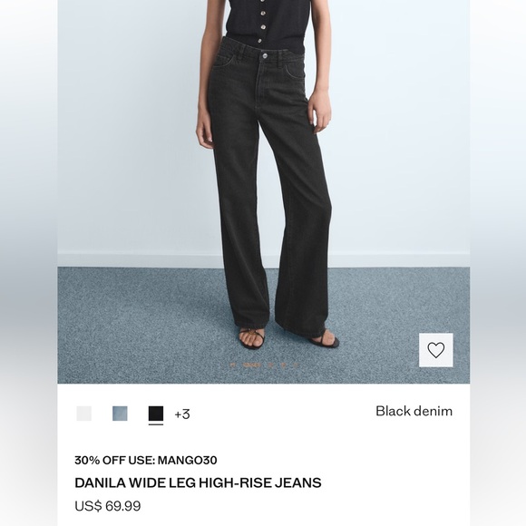 Mango Black Wide Leg Jeans - Size 6 - Picture 1 of 5